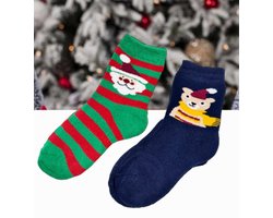 Warme Kids Kerst Sokken 2 stuks -Maat 35-38 Kerst sokken voor wintermaanden - Youhomy sokken Happy Christmas wintersokken Antislip kinderen, Meisjes, Jongens| Cadeauset voor Kerstavond| Kerstdagen