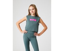 Björn Borg Cropped Top Sportshirt Kinderen Meisjes - Sportshirt zonder mouwen - Groen/Roze - Maat 158/164
