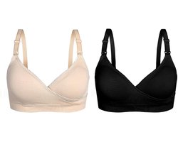 2-Pack Voedingsbeha's - Voedingsbh zonder Beugel - met uitneembare pads - Verstelbare schouderbandjes - Beige en Zwart - Maat L/XL (Cupmaat: 85B 90B 85C 90C 85D 80E 85E 80F)