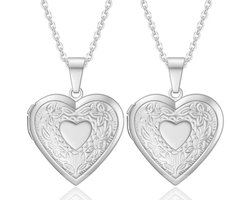 2 Stuks Open Medaillon Halsketting - Hartvormige Foto Hanger voor Vrouwen
