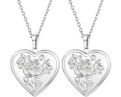 2x Hartvormige Foto Medaillon Ketting - RVS Liefde Hanger voor Vrouwen en Meisjes