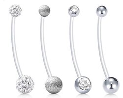 Allecta - Set van 4 flexibele navelpiercings voor zwangere vrouwen - Acryl - Zilverkleurig