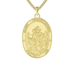 Antieke Sint-Christoffel Hanger Ketting van 925 Sterling Zilver, Goud Verguld Beschermende Talisman voor Reizigers
