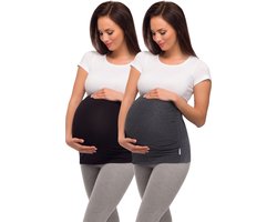 Be Mammy Dames Zwangerschapsbuikband - Zwanger - Viscose - 2Pack - BE-Band-2Pack-04 - Zwart/Donkermengkleur - M