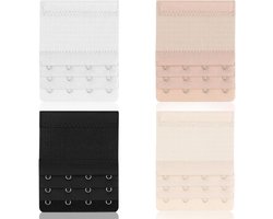 Beha verlenging met 4 haken voor dames - Beha stretch ondergoed - Beha verlengstuk zwangerschapsaccessoires (Zwart, abrikoos, wit, beige)