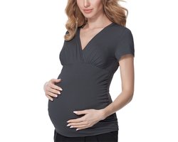 Bellivalini Dames Positie - Shirt Met Borstvoedingsfunctie – Donkergrijs – XL - BLV-BLV50-123-BL