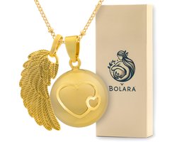 Bolara Zwangerschapsketting met Babybel - Goudkleurig met Hartjes & Vleugel - 110cm + 5cm verstelbaar - Babyshower cadeau voor aanstaande moeders