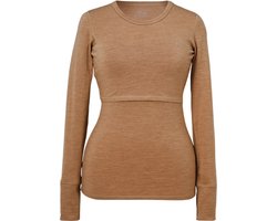 Boob Design - Voedingsshirt met Lange Mouwen- Met voedingstoegang - Merino Wol – Bruin Melange – Maat XL