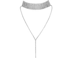 Dames Choker Halsketting met Strass en Hanger, Meerdere Rijen