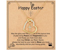 Dames Halsketting met Kruis en Hart hanger 18K Verguld