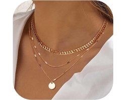 Dames ketting 18 karaat goudkleurig dubbele rij waterdicht met hanger
