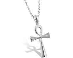 Dames Ketting met Egyptische Ankh Kruis Hanger van RVS - 50 cm