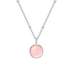 Dames Ketting Rozenkwarts in Sterling Zilver met Edelsteen Hanger