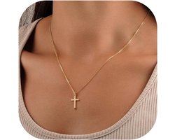 Dames Kruis Ketting - 14K Goud/Witgoud Verguld - Fijn & Elegant Sieraad
