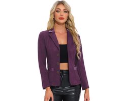 Damesjas suède revers knoopsluiting lapel kraag blazer met zakken in lila - maat XL