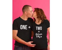 Fiory Zwangerschaps aankondiging Bijpassende T-Shirts MAMA en PAPA - Aankondiging baby- zwanger - baby op komst - Set van 2 t-shirts met aankondiging zwangerschap voor mama en papa - Maat XL en L - zwart