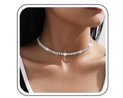 Fonkelende Strass Choker Halsketting voor Vrouwen - Korte Zilveren Halsketting met Diamantlook