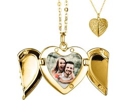 Gepersonaliseerd Hartvormig Medaillon Ketting met Engelenvleugels voor Foto