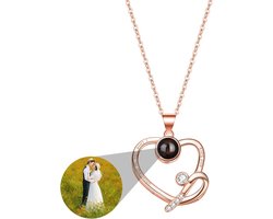 Gepersonaliseerde Fotoprojectieketting met 'Ik Hou van Jou' in 100 Talen Zilveren Hanger