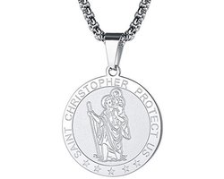 Gepersonaliseerde Sint Christoffel Halsketting voor Heren - Roestvrij Staal/Goud/Zwart - Religieuze Sieraden
