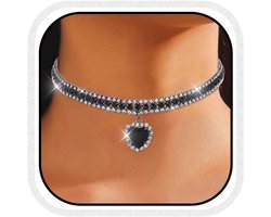 Glanzende Hart Hanger Choker Ketting met Kristallen en Strass Steentjes voor Dames