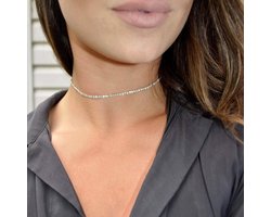 Glanzende Strass Choker Ketting Zilverkleurig Diamant Look Halsketting voor Dames en Meiden