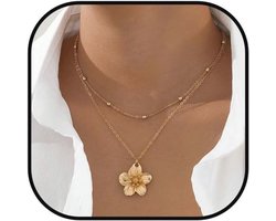 Gouden Gevouwen Bloemen Hanger Ketting voor Dames - Lange Chunky Ketting met Kleurrijk Motief