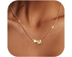 Gouden Initiaal Ketting voor Dames met Hartje - Gepersonaliseerde Naam Sieraad
