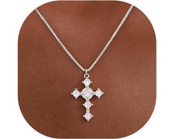 Gouden Kruis Hanger Ketting voor Dames, 14K Verguld Zilveren Afwerking met Zirkonia, Niet-verkleurend en Hypoallergeen