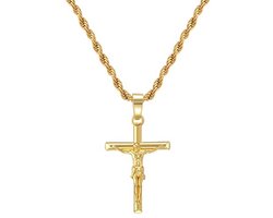 Gouden Kruis Hanger met Touwketting voor Dames en Heren - 18K Verguld - 22 inch