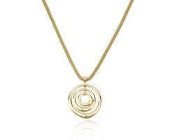 Grote gouden ketting met swirl hanger en drievoudige cirkel bedels