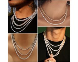 Heren Dames Tennis Keten Ketting Zilver Kleur met Zirkonia Stenen