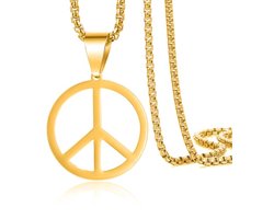 Hippie Stijl Vrede Teken Hanger Ketting voor Mannen en Vrouwen - Roestvrij Staal 60 cm