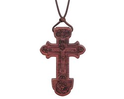 Houten Orthodoxe Kruis Hanger Ketting voor Vrouwen en Mannen - Gebed Jezus Kruisbeeld
