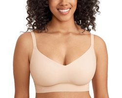 Jhubers Goods - Naadloze beha zonder beugel - Dameslingerie - Onzichtbare gevoerde ontlastingsbralette - Comfortabel - Beige - Ademend - Geschikt voor dagelijks gebruik - Model A