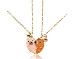 JOOTUEPO Capybara vriendschapskettingen, 2 stuks, Capibara vriendschapskettingen voor 2 meisjes, beste vriendinnen, halsketting, BFF-hart, handen, bijpassende kettingen, voor verjaardag, tieners