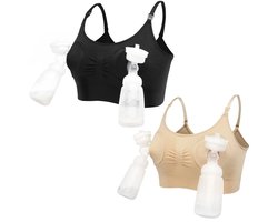 JustValue Borstkolf BH Set - 2 Stuks - Maat M - Handsfree Kolfbeha - Voedingsbh - Kolf BH - Zwart & Beige