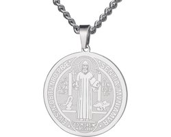 Katholieke Sint-Benedictus Zegel Halsketting - Roestvrij Staal, Religieus Amulet voor Kracht, Vrede en Gebed - Sieraden voor Mannen en Vrouwen