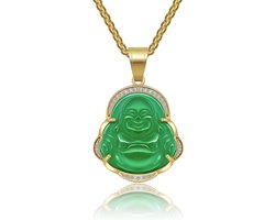 Lachende Boeddha Hanger Ketting Groene Jade Stijl Gelukssieraad