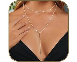Lange Y-vormige Lariat Halsketting voor Dames - Fijn Verguld en Zilveren Beaded Sieraden