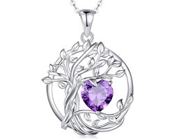 Levensboom Geboortesteen Ketting Zilveren Hanger Edelsteen Sieraad Cadeau voor Moeder