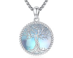 Levensboom ketting dames 925 zilver met maansteen familiehanger