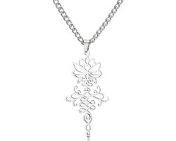 Lotus Bloesem Yoga Hanger Ketting Roestvrij Staal - Unalome Symbool Inspirerende Dames Sieraad