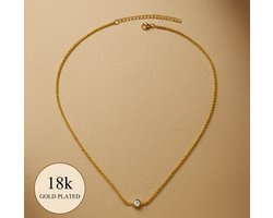 Lundholm Luxe Ketting Dames Goudkleurig Waterproof – Premium Stainless Steel – 18K Goud Verguld –Met Zirkonia Hanger – 45 cm – Scandinavisch Design – Cadeau voor Vrouw