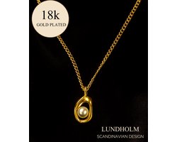Lundholm Luxe Ketting Dames Hanger Goudkleurig met imitatie Parel - Premium Stainless Steel - 18K Goud Verguld - 45 cm Verstelbaar – Elegant – Luxe Geschenkverpakking – Cadeau voor Vrouw