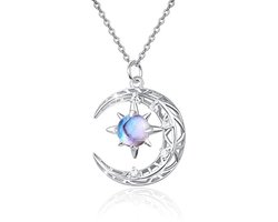 Maansteen ketting dames 925 sterling zilver halssieraad maan zon Keltische knoop amulet voor Moederdag en Valentijnsdag