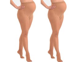 Mamsy - 2-Pack Comfortabele Sheer Zwangerschapspanty 20den - Cognac - XL