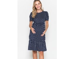 Maternity Polka dot printed tired short baloon sleeves midi dress maat S