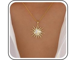 Minimalistische Zon en Maan Hanger Ketting Goudkleurig Dames – Statement Choker Halsketting