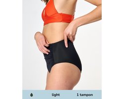 Moodies menstruatie zwemkleding - Highwaist Bikinibroekje - licht kruisje - maat XL - Zwart